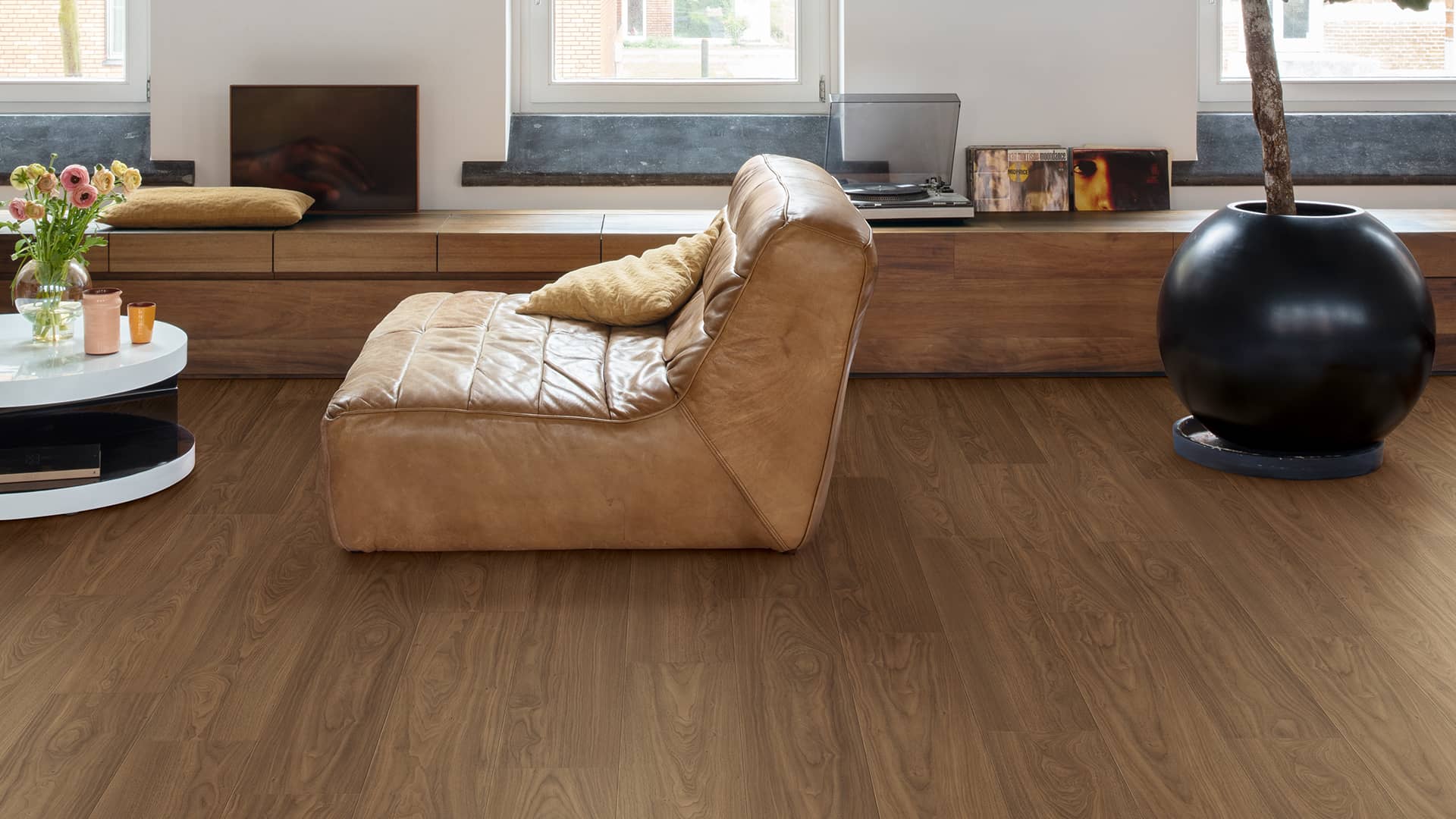 Walnut laminate flooring in living room